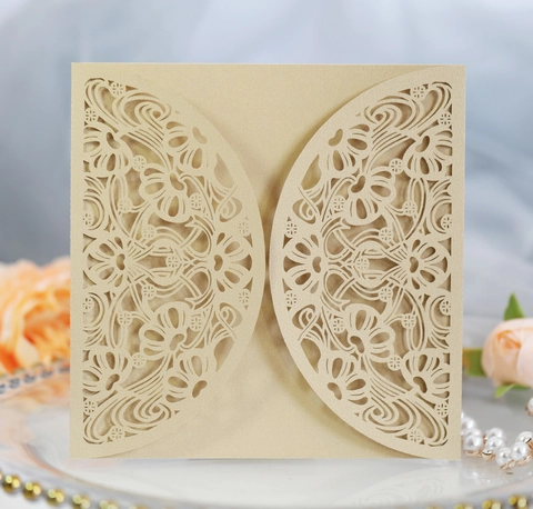 Elegant Laser Cut Wedding Invitation Cover Pearlescent Paper Hollow Floral Card Shell For Bridal Shower Banquet Party Celebration