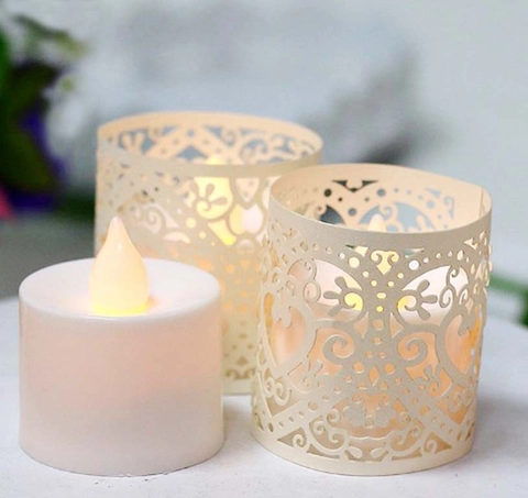 Paralume in Carta con Motivo a Cuore Traforato Stile Europeo Taglio Laser Copertura Decorativa per Candele LED Tea Light Matrimonio Tavola
