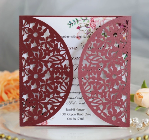 Eleganti Inviti di Nozze Floreali con Taglio Laser in Carta Perlata Guscio per Biglietti d'Auguri Intagliato per Laurea Matrimonio Festa Celebrazione