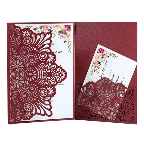 Elegant Laser Cut Wedding Invitations Hollow Mandala Floral Pearlescent Paper Invitation Cards With Envelopes Party Cards