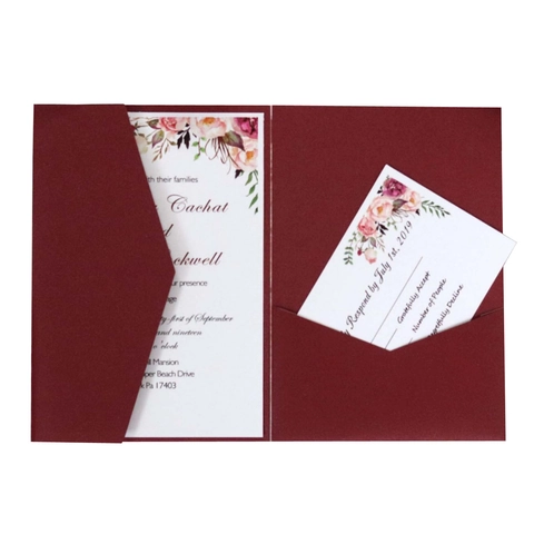 Europäische Perlmuttpapier Laser Geschnitten Hochzeit Einladungen Set Elegante Blumen Pocketfold Einladungskarten Mit RSVP Für Bankett Feier Party