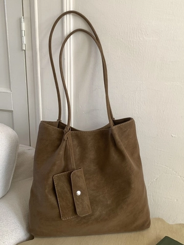 Grand Sac Cabas en Cuir PU pour Femmes Minimaliste Rétro Sac à Épaule Mat Avec Pochette Assortie Sac à Main Décontracté