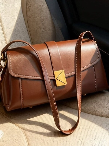 Borsa a Spalla Retrò in Pelle PU Per Donna Moda Fibbia Metallo Geometrica Tracolla Con Ciondolo Perle Legno Vintage Borsa Sottobraccio