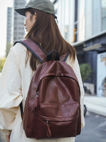 Mochila de Cuero PU Vintage Gran Capacidad Mochila para Portátil de Moda para Mujeres Hombres Viaje Diario Casual Resistente