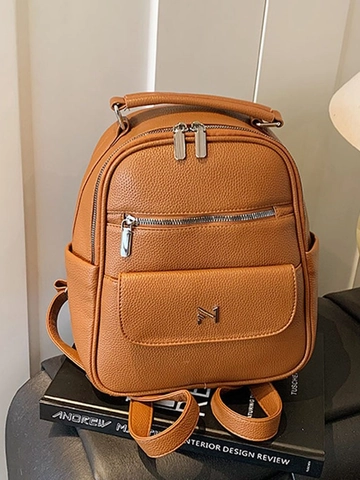 Fashion Women PU Leather Backpack Litchi Texture Multi Pocket Mini Travel Bag With Silver Hardware Casual Backpack For Daily