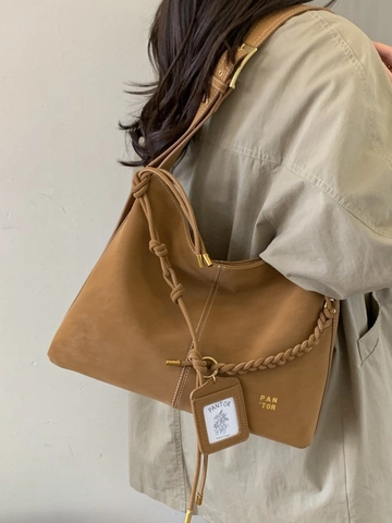 Retro PU Leder Eimertasche Für Damen Große Kapazität Minimalistische Hobo Tote Mit Geflochtenem Seil Dekor Schultertasche