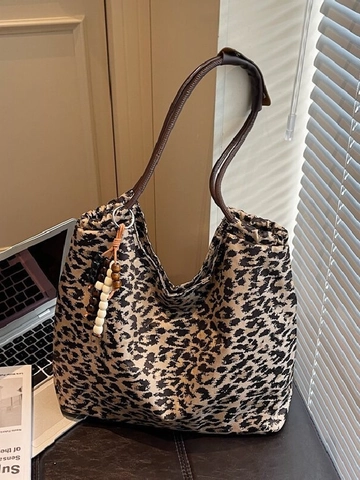 Borsa Tote da Donna a Stampa Leopardata di Grande Capacità Borsa a Spalla in Tela Resistente Con Fibbia Magnetica Handbag Casual