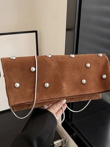 Borsa a Tracolla a Cuscino in Pelle PU Opaca Vintage per Donna Borsa a Spalla con Catena e Rivetti Argento Moda Borsa a Mano