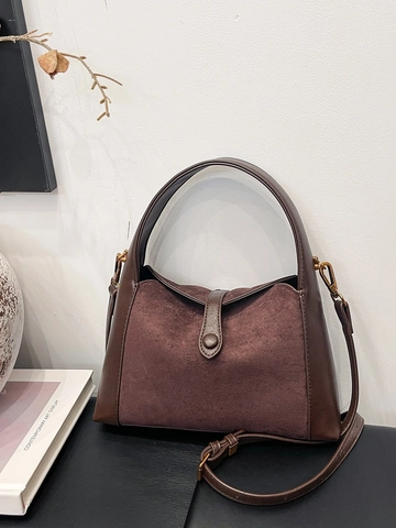 Damen Retro PU Wildleder Splicing Handtasche High-End Pendeln Schulter Umhängetasche Goldene Hardware Kleine Quadratische Tasche