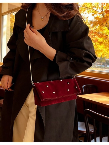 Borsa a Tracolla a Cuscino in Pelle PU Opaca Vintage per Donna Borsa a Spalla con Catena e Rivetti Argento Moda Borsa a Mano