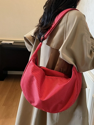 Damen Große Kapazität Gitter Karo Dumpling Tasche Casual Umhängetasche Für Studenten Pendeln Tägliche Mode Handtasche