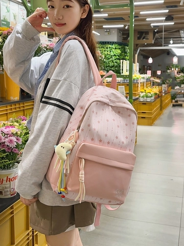 Zaino in Nylon Con Stampa a Stelle Dolce Giapponese per Donna Adolescenti Studenti Impermeabile Grande Capacità Zainetto Scolastico di Moda