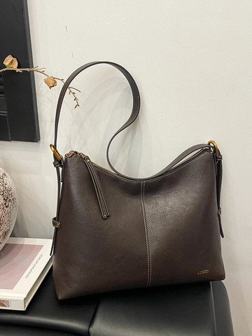 Damen Große Kapazität PU Leder Tote-Bag Vintage Kontrastnähte Schultertasche Mode Pendler Handtasche Hobo Tasche