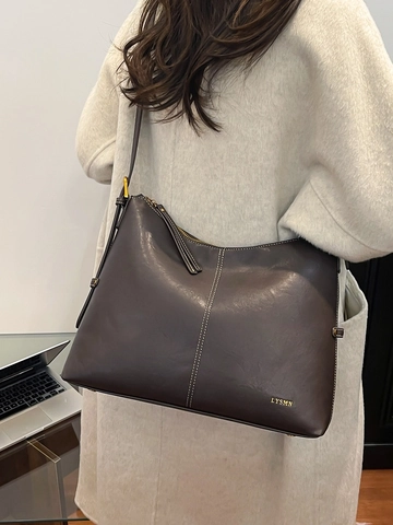 Damen Große Kapazität PU Leder Tote-Bag Vintage Kontrastnähte Schultertasche Mode Pendler Handtasche Hobo Tasche