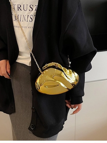 Mode Damen Acryl Abendtasche Spiegel Metall Textur Unregelmäßige Geometrische Box Clutch Mit Kette Für Party Bankett