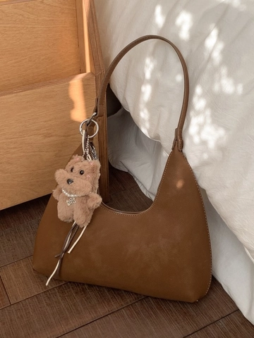 Bolso de Hombro Hobo Retro Minimalista para Mujer Gran Capacidad Bolso de Axila Creciente Color Sólido Textura Gamuza PU Con Colgante