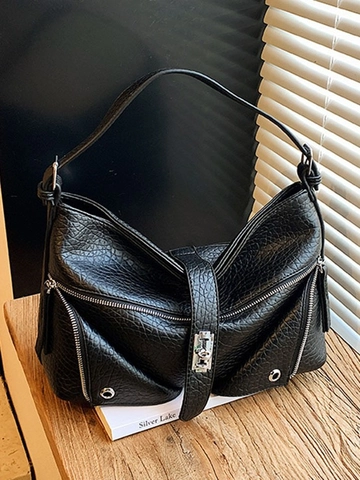 Borsa Tote da Donna in Pelle PU Retrò Borsa a Tracolla Fashion Texture Granulata Grande Capacità Fibbia in Metallo Borsa da Pendolare