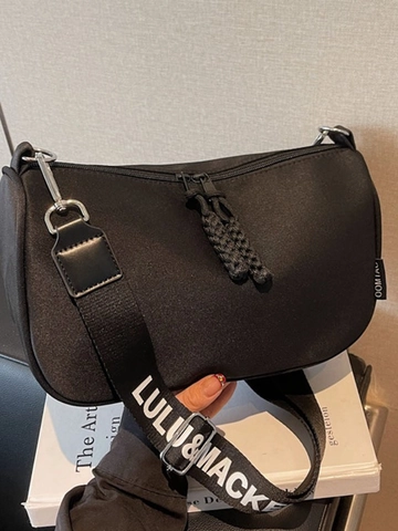 Borsa a Tracolla da Donna in Nylon alla Moda Tracolla Larga Borsa a Spalla a Mezzaluna Grande Capacità Borsa Casual Nera