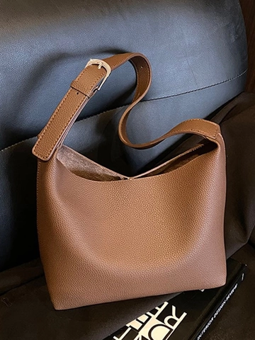 Mode Damen PU Leder Hobo Eimer Tasche Große Kapazität Einfache Umhängetasche Pendeln Vielseitige Litschi Muster Tote