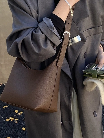 Mode Damen PU Leder Hobo Eimer Tasche Große Kapazität Einfache Umhängetasche Pendeln Vielseitige Litschi Muster Tote
