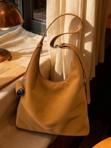 Women Large Capacity PU Leather Shoulder Bag Casual Hobo Tote Bag Solid Color Fashion Commuter Underarm Bag Soft Daily Bag