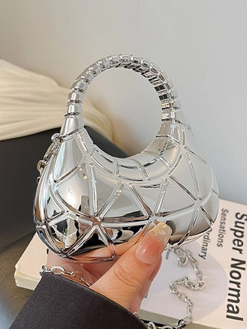Metallische Acryl Abendtasche Geometrisches Dreieck Mini Mond Umhängetasche Mit Kette Eleganter Party Handtasche