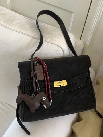 Borsa a Mano Vintage in Pelle PU Opaca per Donna Elegante Borsa a Tracolla Con Serratura Dorata e Ciondolo Animale
