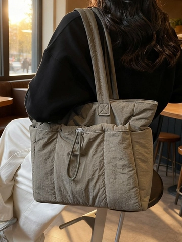 Bolso Tote Puffer de Gran Capacidad para Mujer Bolso de Hombro Acolchado Minimalista Bolso de Mano de Tela de Nailon de Color Sólido para Diario Casual