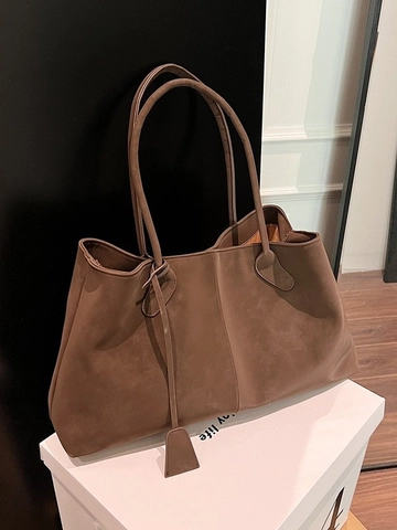 Borsa Tote da Donna a Grande Capacità in PU Effetto Scamosciato Borsa a Tracolla da Pendolare con Fibbia Magnetica Borsa alla Moda Minimalista