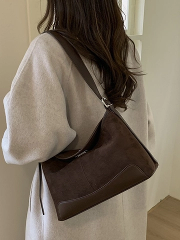 Borsa Hobo da Donna Retro Minimalista in PU Smerigliato Grande Capacità Borsa a Tracolla Con Chiusura a Scatto Tote da Lavoro