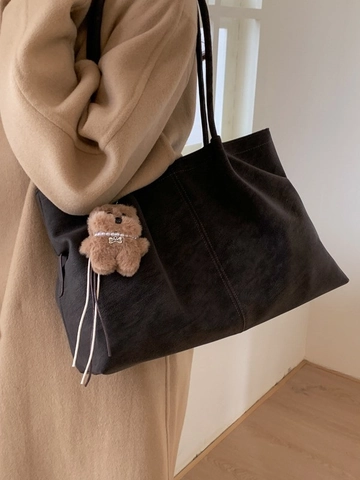 Retro Matte PU Leder Tote Bag Für Damen Große Kapazität Vintage Pendler Umhängetasche Weiche Matte Shopper Tasche Mit Anhänger