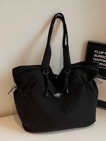 Bolso Tote de Mujer Gran Capacidad Nailon Ligero Bandolera Textura Arrugada Con Cordón Asa Trenzada Viaje Diario