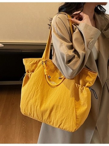 Bolso Tote de Mujer Gran Capacidad Nailon Ligero Bandolera Textura Arrugada Con Cordón Asa Trenzada Viaje Diario