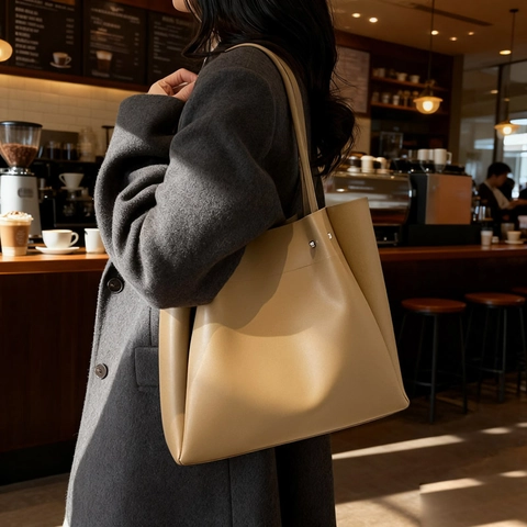 Minimalistische PU-Leder Einkaufstasche Damen Große Kapazität Pendler Schultertasche Mode Tägliche Handtasche Mit Metallnieten