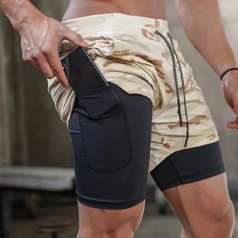 Men's 2-In-1 Sports Shorts Quick Dry Double Layer Fitness Gym Training Shorts With Phone Pocket And Towel Loop For Running Men