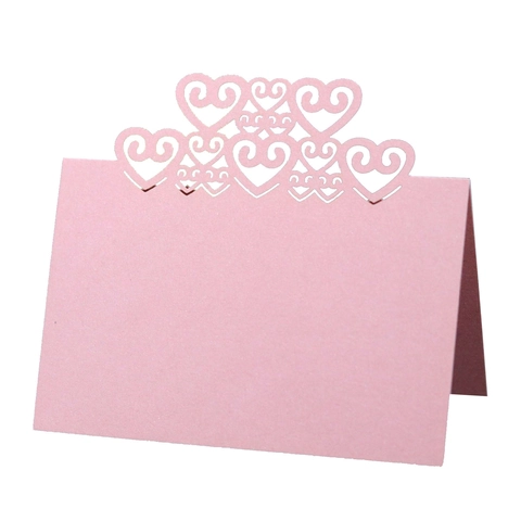 Hollow Heart Table Place Cards Pearlescent Paper Laser Cut Seating Name Card For Wedding Party Banquet Event Ceremony