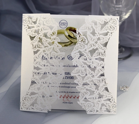 Eleganti Biglietti d'Invito per Matrimonio a Farfalla Tagliati al Laser Con Fiocco di Nastro Carta Perlata Inviti per Feste di Nozze