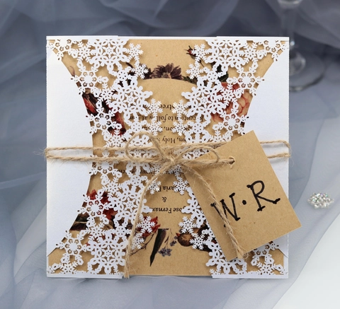 Laser Cutout Snowflake Invitation Cards Pearlescent Paper Wedding Party Celebration Greeting Cards With Inner Page