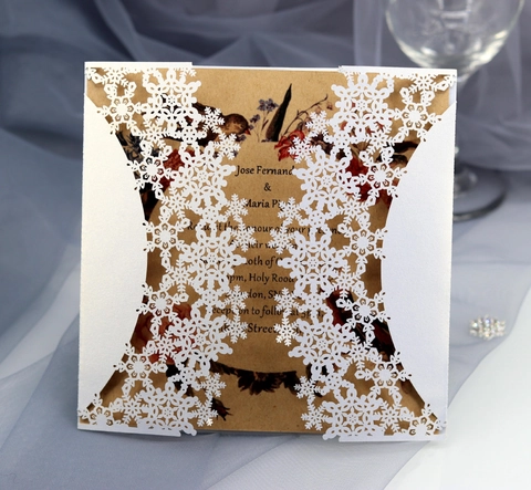 Laser Cutout Snowflake Invitation Cards Pearlescent Paper Wedding Party Celebration Greeting Cards With Inner Page