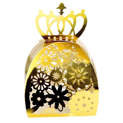 Crown Hollow Laser Cut Pearlescent Paper Candy Box Wedding Party Favor Gift Packaging Box Decorative Cake Paper Box