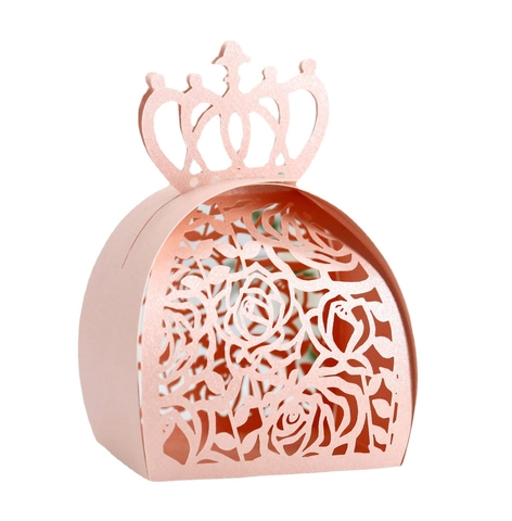 Scatolina Portaconfetti Europea Svuotata Taglio Laser Rosa per Matrimonio Festa Confezione Regalo Caramelle Carta Perlata