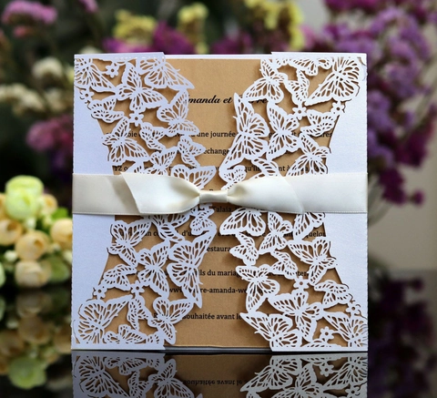 Eleganti Biglietti d'Invito per Matrimonio con Farfalle Tagliate al Laser in Carta Perlata Biglietti d'Auguri per Affari e Feste