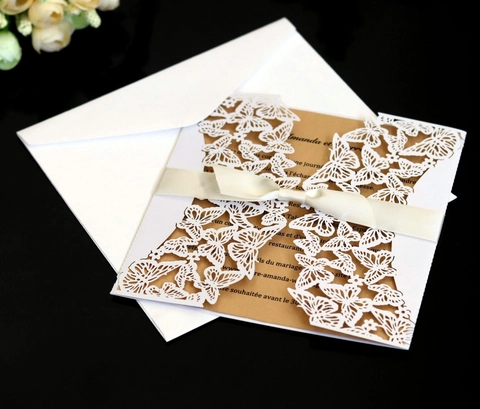 European Style Laser Cut Butterfly Wedding Invitation Card Hollow Greeting Card With Envelope For Marriage Celebration Party