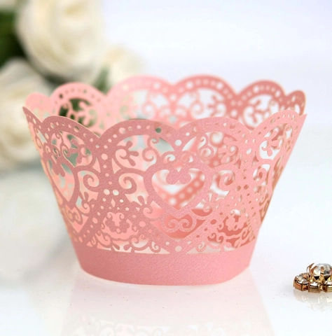 Laser Cut Heart Hollow Out Pearl Paper Cupcake Wrappers Lace Muffin Paper Holders For Wedding Party Dessert Table Decoration