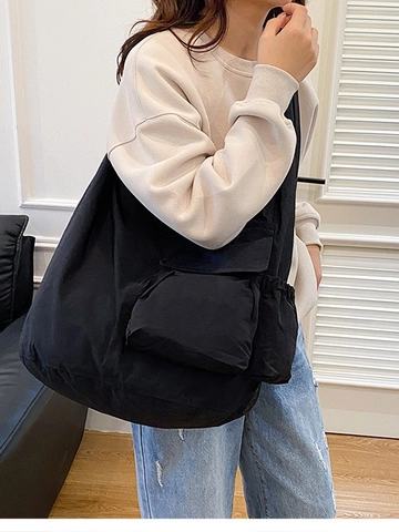 Borsa Tote da Donna in Tessuto Lavato a Grande Capacità Borsa a Tracolla Pieghettata Casual Leggera Multitasche Hobo Daily