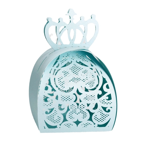 Laser Cut Crown Pearlescent Paper Favor Box Hollow Heart Floral Candy Gift Packaging For Wedding Party Celebration Decor
