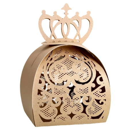 Laser Cut Crown Pearlescent Paper Favor Box Hollow Heart Floral Candy Gift Packaging For Wedding Party Celebration Decor