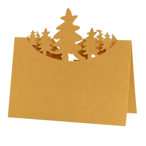 Tarjetas de Lugar de Árbol de Navidad Corte Láser 3D Calado Tarjetas de Mesa para Boda Fiesta Decoración Papel Kraft Perlado