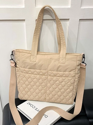 Fashion Quilted Tote Bag For Women Large Capacity Nylon Shoulder Crossbody Bag Diamond Lattice Lightweight Handbag Daily Commute Bag