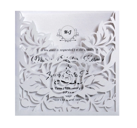 Carte d'Invitation Mariage Européenne Découpe Laser Rose Papier Perlé Floral Creux pour Cérémonie de Mariage Romantique